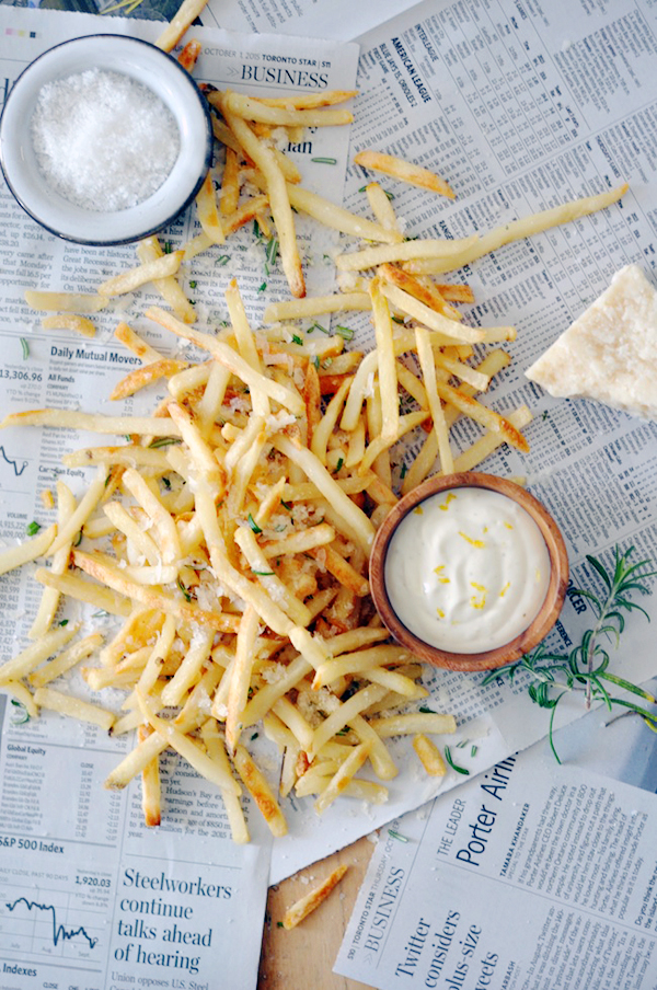 Rosemary Parmesan Fries with Truffle Aioli lark & linen